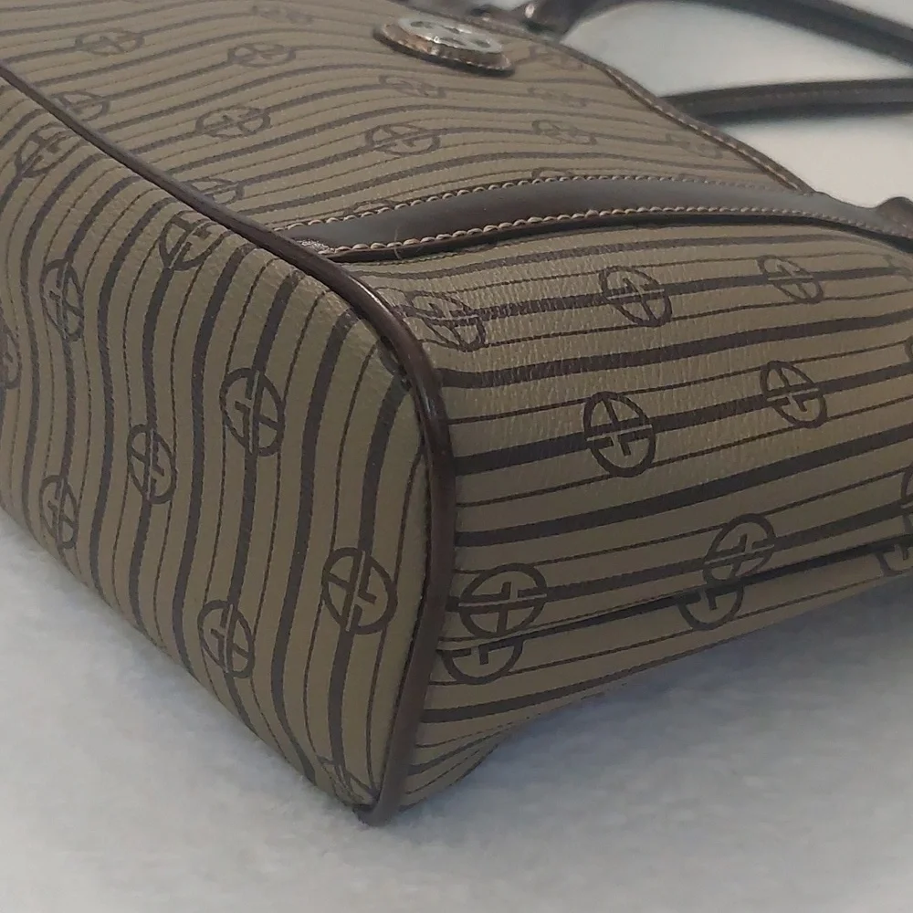 Giani Bernini Stripe Signature Small Tote Handbag in Khaki/Brown. - Picture 6 of 9